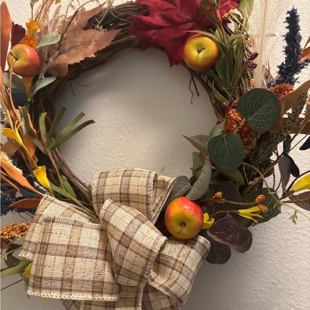 Hand Crafted Harvest Thanksgiving Wreath Plaid Custom Final Sale Small Wreath